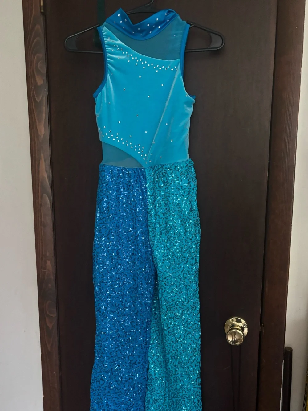 Blue Sequin Disco Kids Costume Jumpsuit